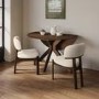 Round Walnut Drop Leaf Dining Table Set with 2 Cream Upholstered Chairs - Seats 2 - Carson