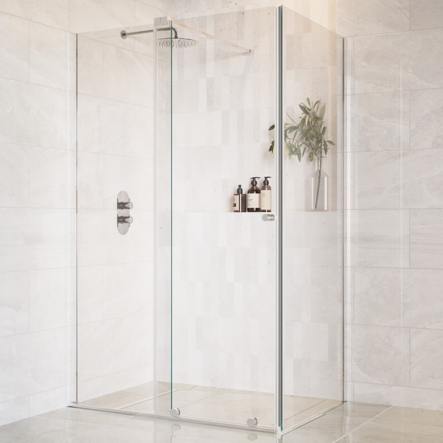1200x800mm Chrome 8mm Glass Frameless Rectangular Sliding Shower Enclosure - Denver