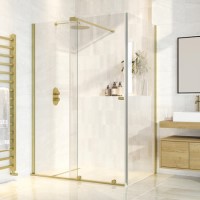 1200x800mm Brushed Brass 8mm Glass Rectangular Frameless Sliding Shower Enclosure - Denver