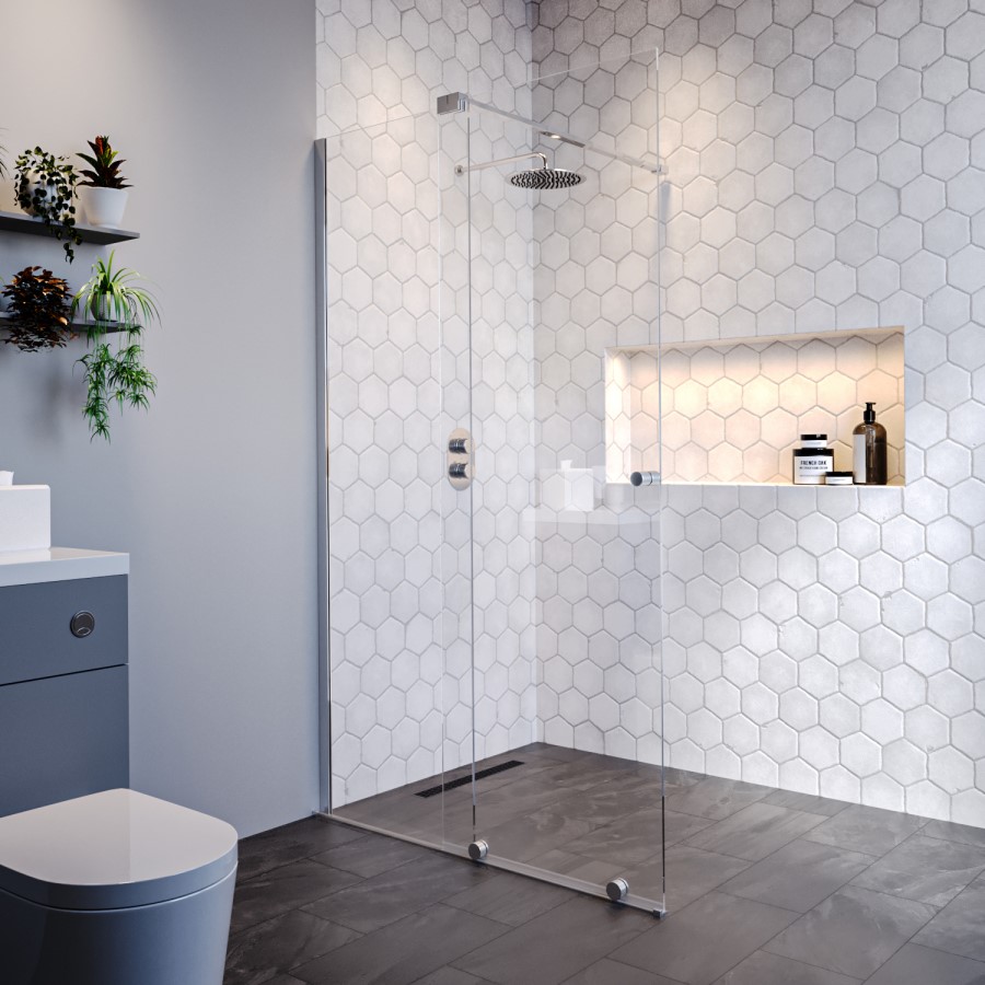 1400mm Chrome Frameless Sliding Door Shower Enclosure 8mm Glass + Wall Support Bar - Denver