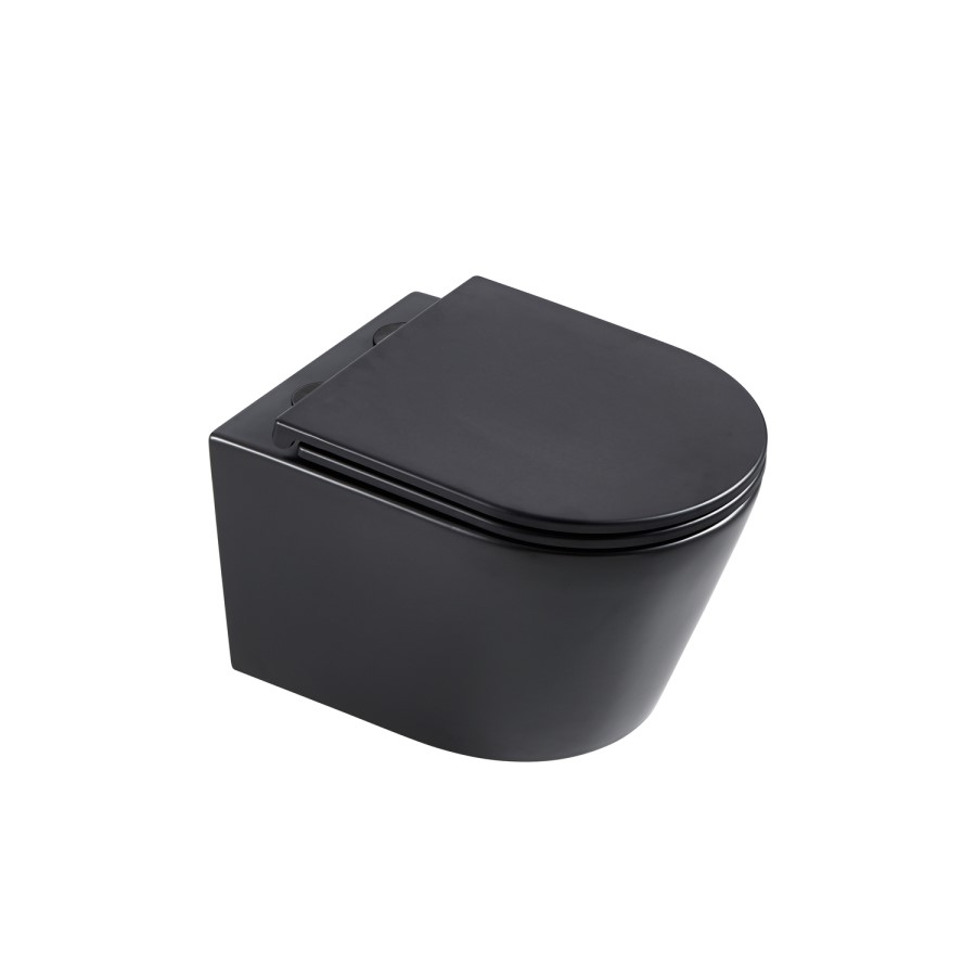Matt Black Wall Hung Toilet with Soft Close Toilet Seat, Brushed Bronze Pneumatic Flush Plate, 1168mm Frame & Cistern - Newport