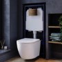 Wall Hung Rimless Toilet with Soft Close Seat, Brushed Bronze Pneumatic Flush Plate, 1168mm Frame & Cistern – Roma
