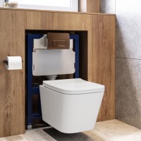 Wall Hung Toilet with Soft Close Toilet Seat, Brushed Bronze Flush Plate, 820mm Frame & Cistern - Albi