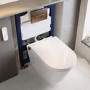 Elira Wall Hung Toilet with Smart Bidet &  Brushed Bronze Pneumatic Flush Plate 820mm Frame &  Cistern - Purificare
