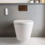 Elira Wall Hung Toilet with Smart Bidet &  Brushed Bronze Pneumatic Flush Plate 820mm Frame &  Cistern - Purificare