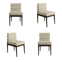 Set of 4 Walnut and Beige Upholstered Mid Century Sculpted Dining Chairs with Wooden Legs - Freja