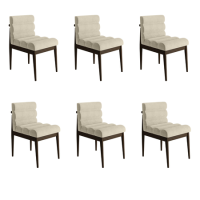 Set of 6 Walnut and Beige Upholstered Mid Century Sculpted Dining Chairs with Wooden Legs - Freja
