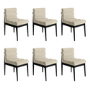 Set of 6 Black and Beige Upholstered Mid Century Sculpted Dining Chairs with Wooden Legs - Freja
