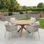 4 Seater Real Teak Round Garden Dining Set with Beige Rope Chairs