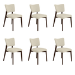 Set of 6 Beige Upholstered Dining Chairs with Walnut Legs - Greta