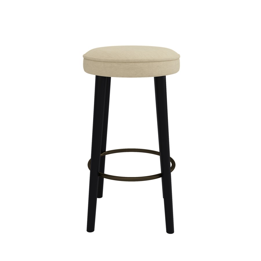 Beige Upholstered Kitchen Counter Bar Stool with Black Legs - Gatsby