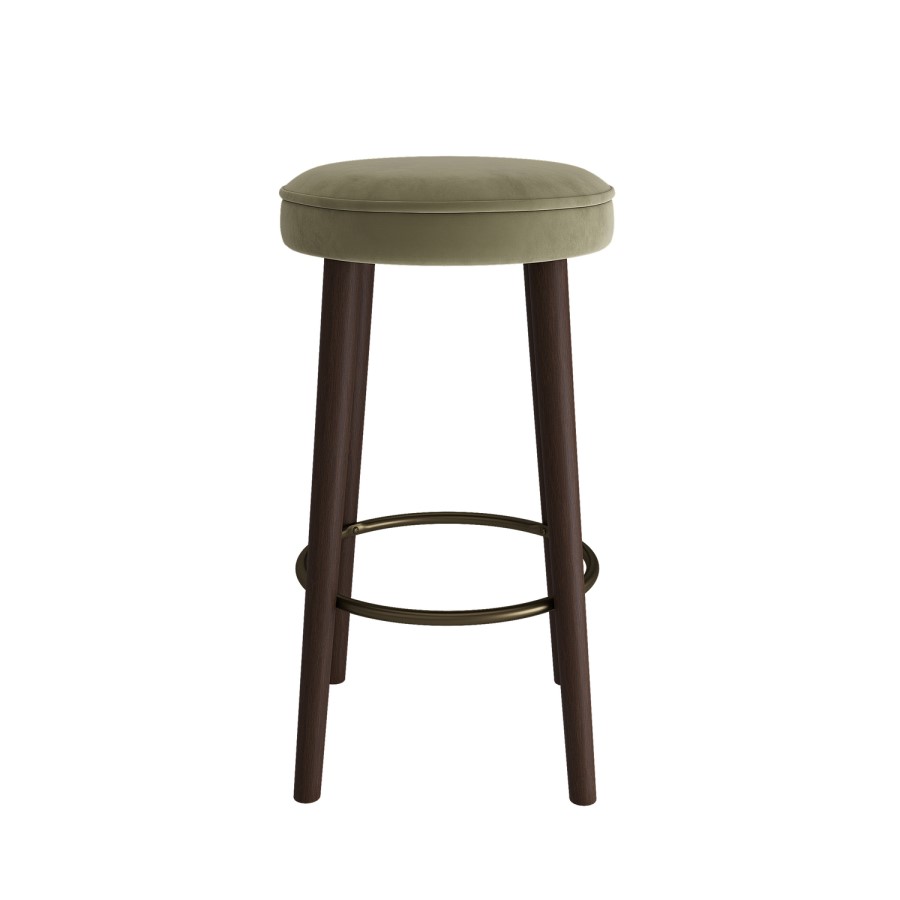 Set of 3 Sage Green Velvet Kitchen Counter Stools with Walnut Legs - Gatsby