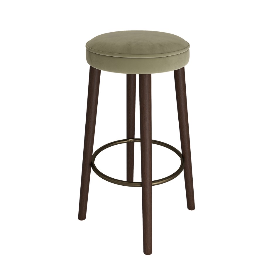 Set of 3 Sage Green Velvet Kitchen Counter Stools with Walnut Legs - Gatsby
