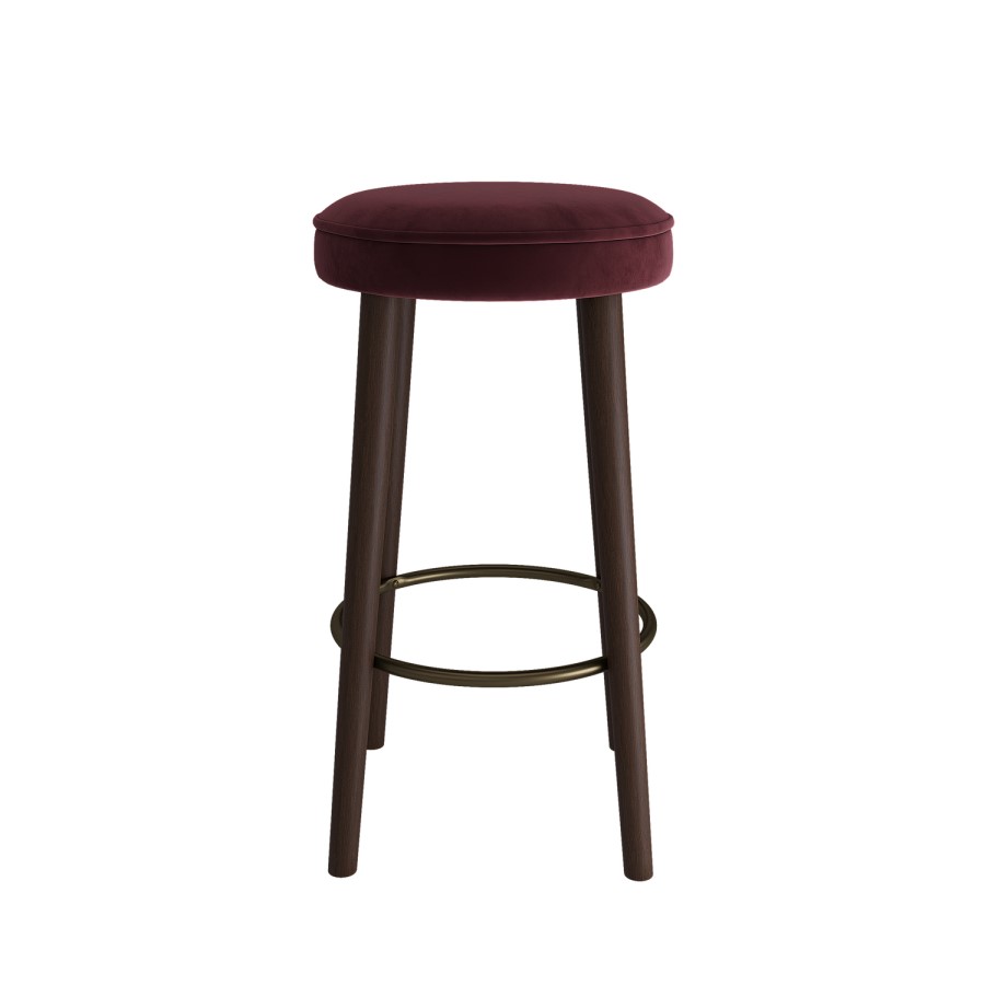 Set of 3 Burgundy Velvet Kitchen Counter Stools with Walnut Legs - Gatsby