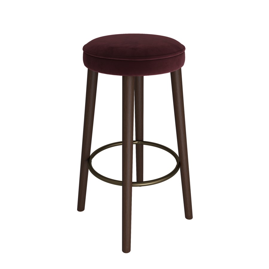 Set of 3 Burgundy Velvet Kitchen Counter Stools with Walnut Legs - Gatsby