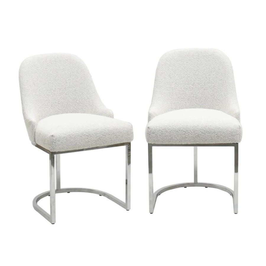 ONLY OPENED - Set of 2 Beige Boucle Dining Chairs with Chrome Legs - Callie
