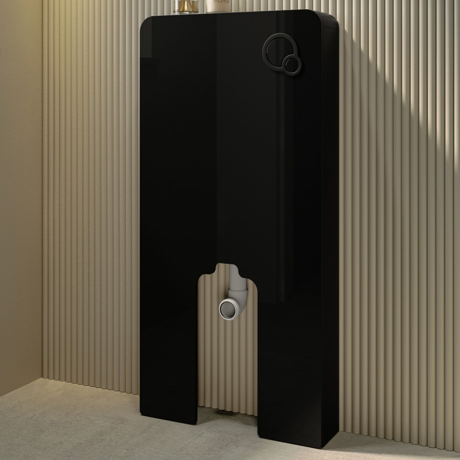 Black Back to Wall Toilet with Black Glass Cabinet, Cistern & Pneumatic Dual Flush Button - Albi