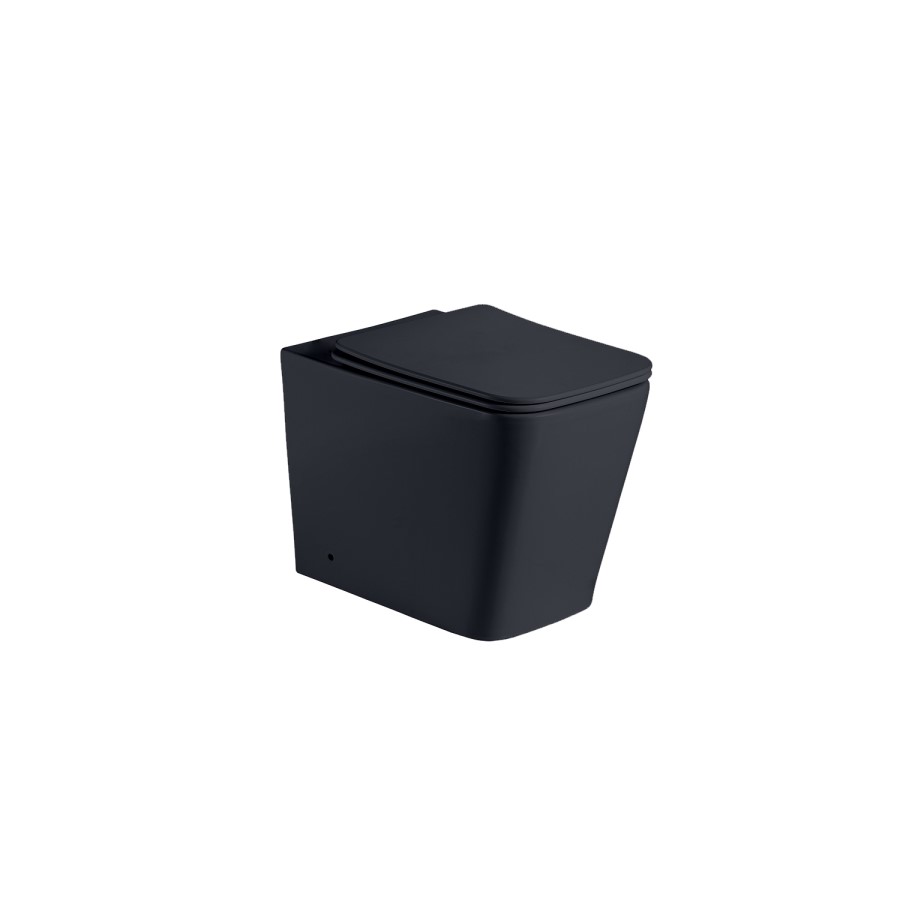 Black Back to Wall Toilet with Black Glass Cabinet, Cistern & Pneumatic Dual Flush Button - Albi