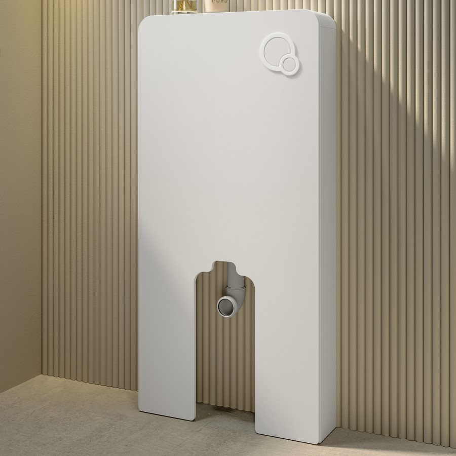 Back to Wall Toilet with White Glass Cabinet, Cistern & Pneumatic Dual Flush Button - Albi
