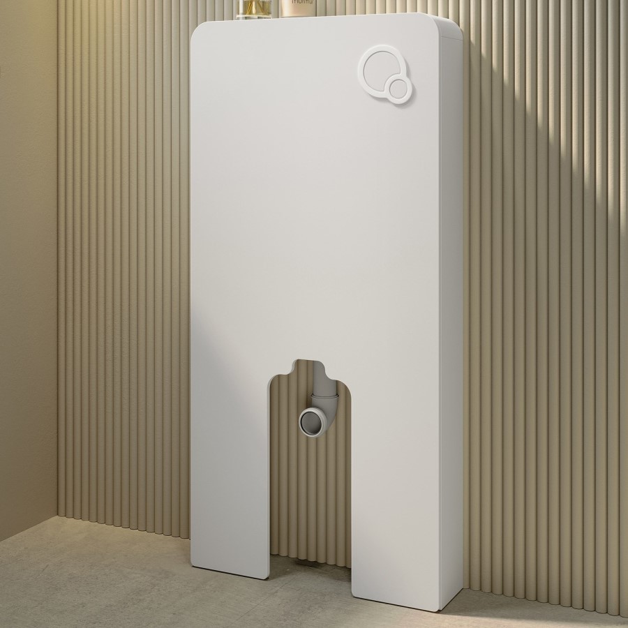 Back to Wall Smart Bidet Japanese Toilet with White Glass Cabinet, Cistern & Pneumatic Dual Flush Button - Purificare