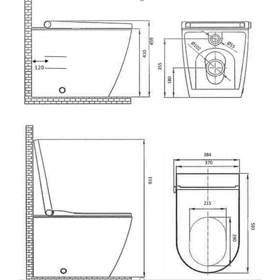 Back to Wall Smart Bidet Japanese Toilet with White Glass Cabinet, Cistern & Pneumatic Dual Flush Button - Purificare