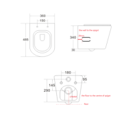 Black Wall Hung Toilet with Black Glass Cabinet, Cistern & Pneumatic Dual Flush Button - Verona
