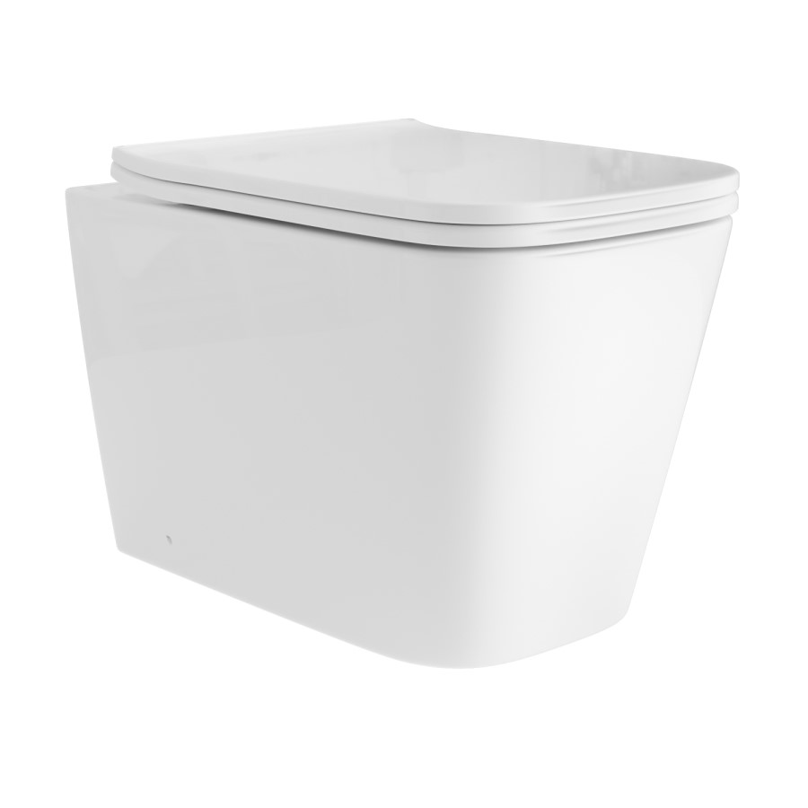 Wall Hung Toilet with Black Glass Cabinet, Cistern & Pneumatic Dual Flush Button - Albi