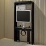 Wall Hung Smart Bidet Japanese Toilet with Black Glass Cabinet, Frame, Cistern & Pneumatic Dual Flush Button - Purificare