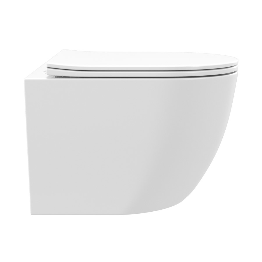 Wall Hung Rimless Toilet with Soft Close Seat, Brushed Brass Pneumatic Flush Plate, 820mm Frame & Cistern – Roma