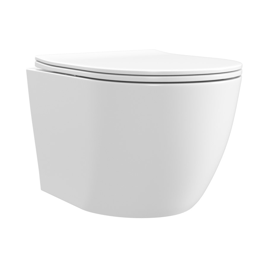 Wall Hung Rimless Toilet with Soft Close Seat, Brushed Brass Pneumatic Flush Plate, 820mm Frame & Cistern – Roma