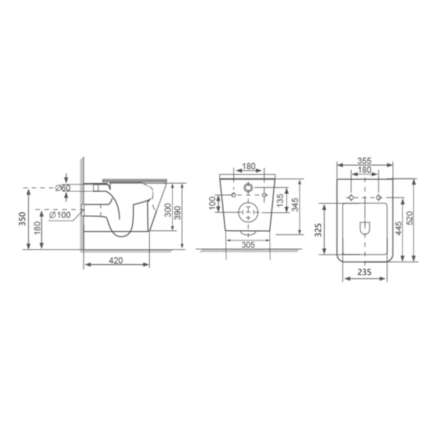 Wall Hung Toilet with White Glass Cabinet, Cistern & Pneumatic Dual Flush Button - Albi