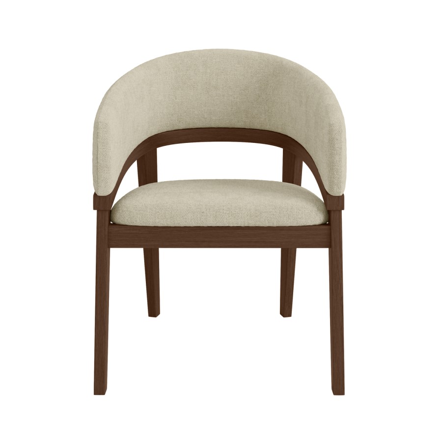 Set of 4 Walnut and Beige Upholstered Curved Dining Chairs - Owen
