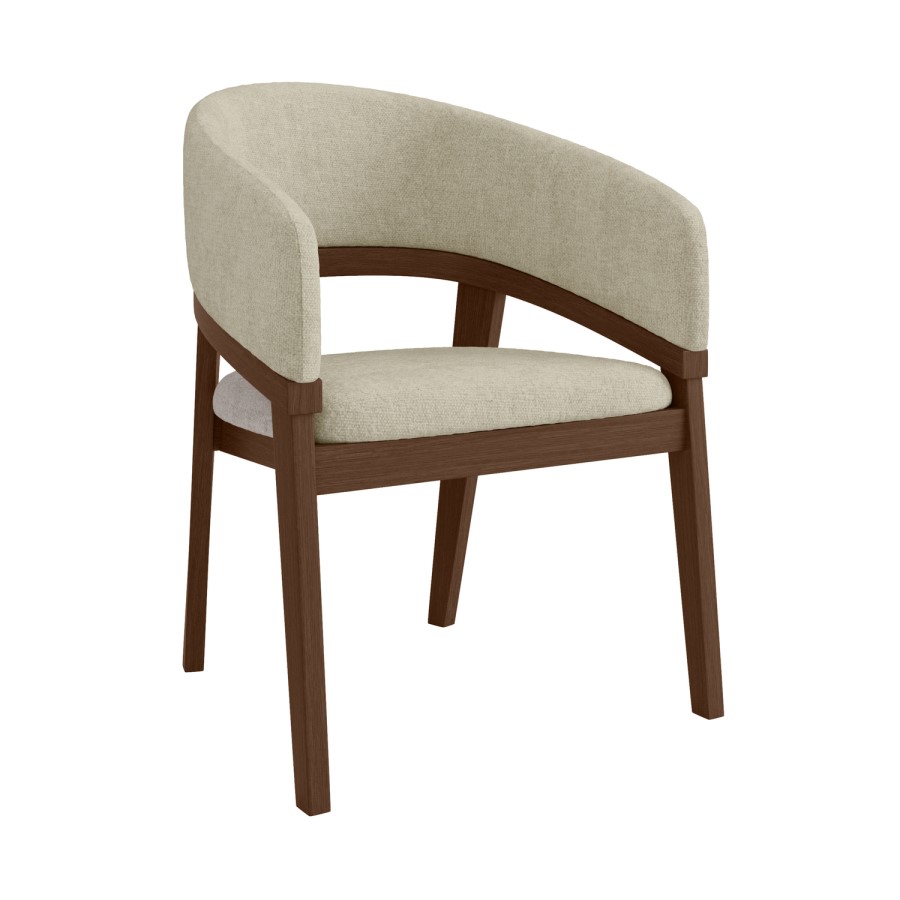 Set of 4 Walnut and Beige Upholstered Curved Dining Chairs - Owen