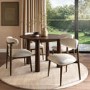 Round Walnut Dining Table Set with 4 Beige Upholstered Chairs - Seats 4 - Hana