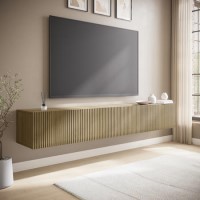 Multifunctional Large Oak Ribbed Floating TV Stand with Storage - TV's up to 85" - Hazel