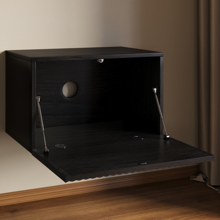 Wide Black Floating Bedside Table with Storage - Hazel
