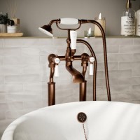 Brushed Bronze Freestanding Bath Shower Mixer Tap with Stand Pipes - Helston