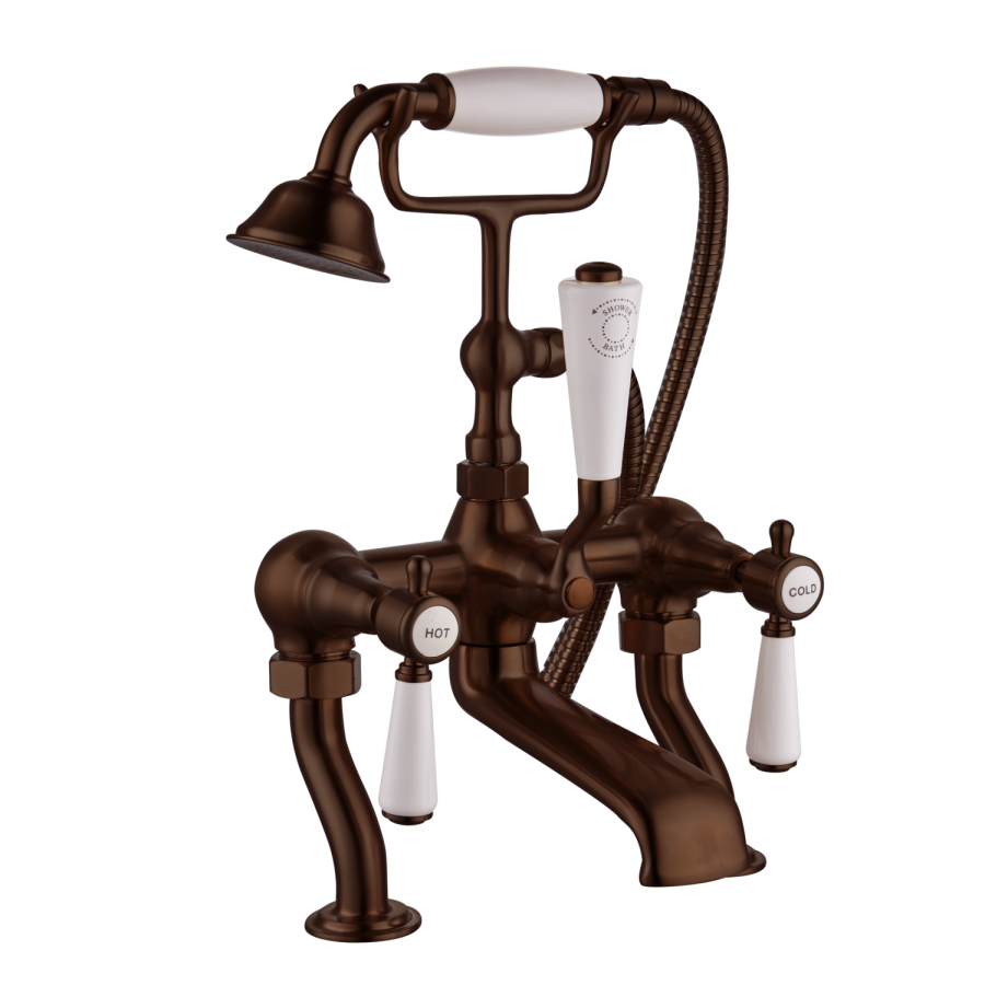 Brushed Bronze Freestanding Bath Shower Mixer Tap with Stand Pipes - Helston