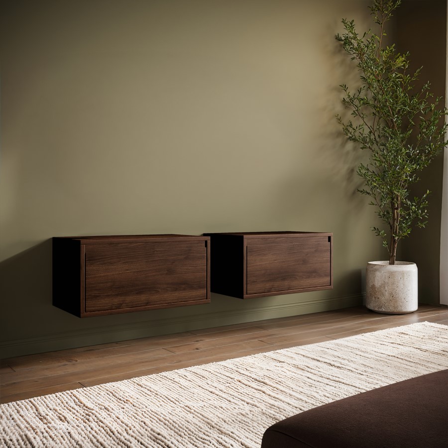 Small Walnut Floating Wall Mounted TV Stand - TV's up to 55" - Hiro