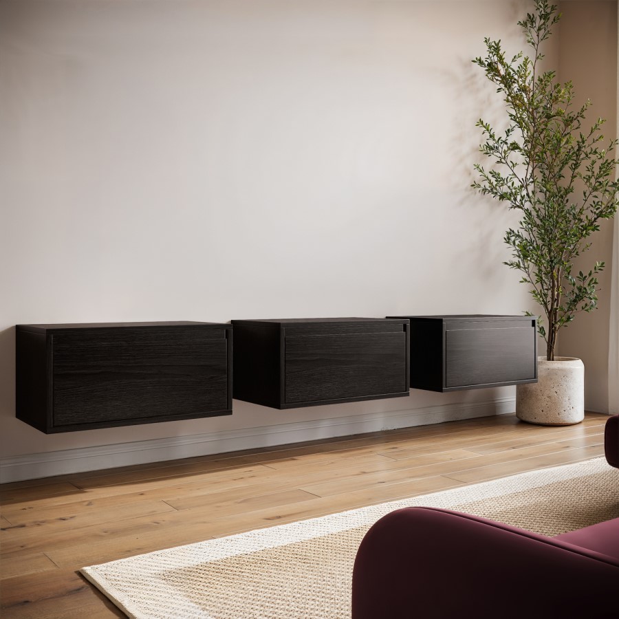 Black Floating Wall Mounted TV Stand - TV's up to 75" - Hiro