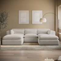 Beige Boucle 5 Seater U-Shape Sofa - Hudson