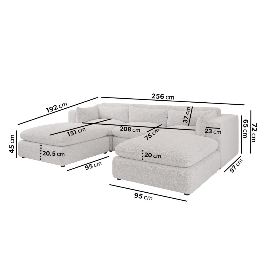 Beige Boucle 5 Seater U-Shape Sofa - Hudson