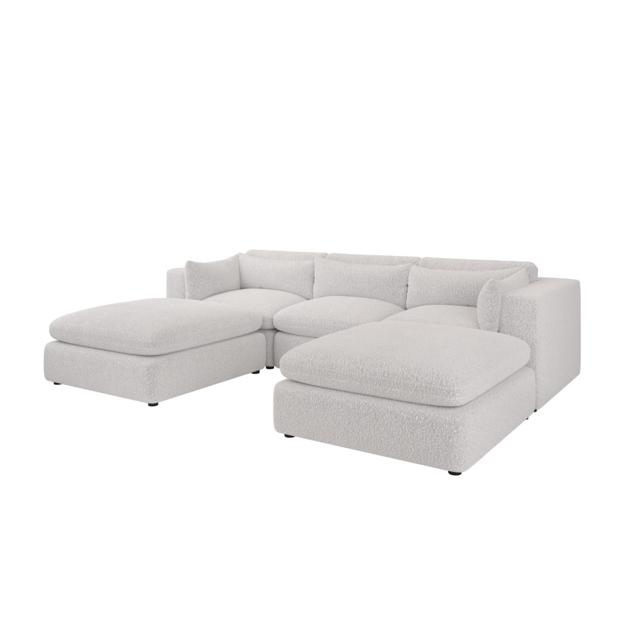 Beige Boucle 5 Seater U-Shape Sofa - Hudson