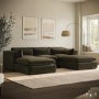Khaki Green Velvet 5 Seater U-Shape Sofa - Hudson