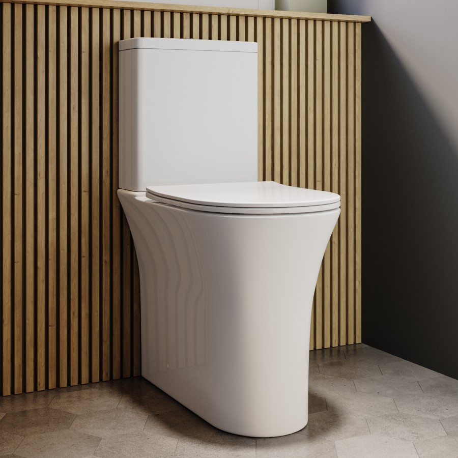 Close Coupled Closed Back Comfort Height Toilet with Soft Close Seat and Black Push Button - Indiana