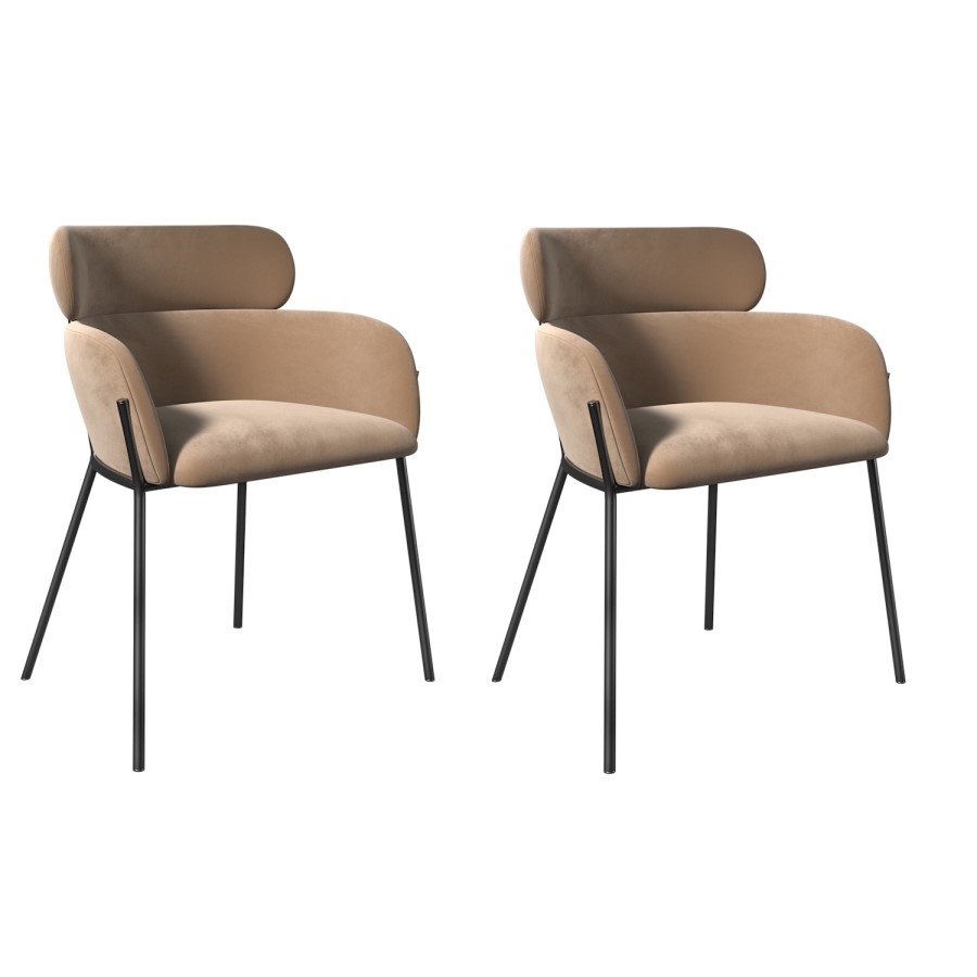 ALMOST PERFECT - Set of 2 Beige Velvet Curved Dining Chairs - Isla