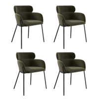 Set of 4 Green Velvet Curved Dining Chairs - Isla