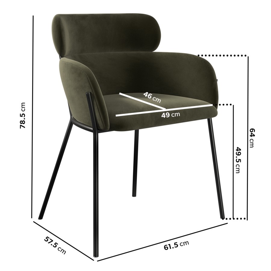 Set of 4 Green Velvet Curved Dining Chairs - Isla