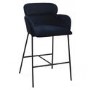 Navy Velvet Curved Kitchen Stool with Back - Isla