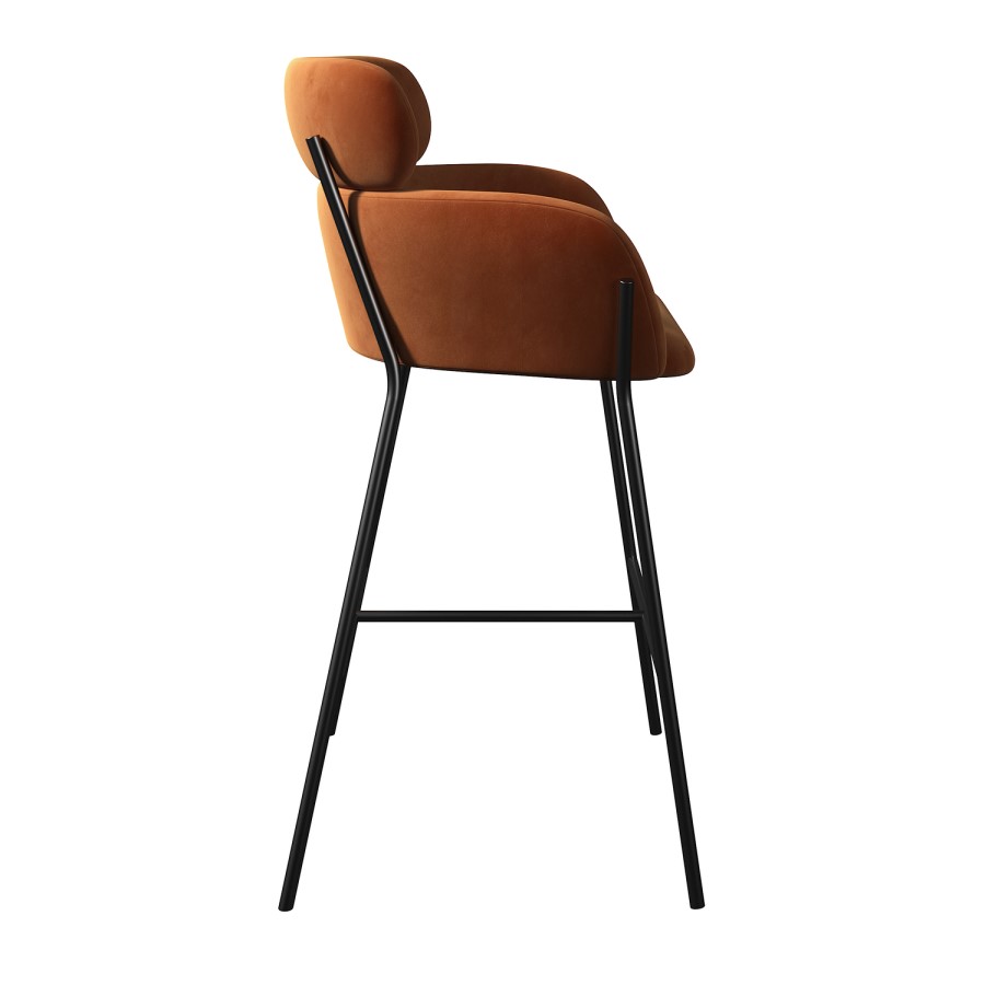 Set of 2 Burnt Orange Velvet Curved Kitchen Stools with Back - Isla